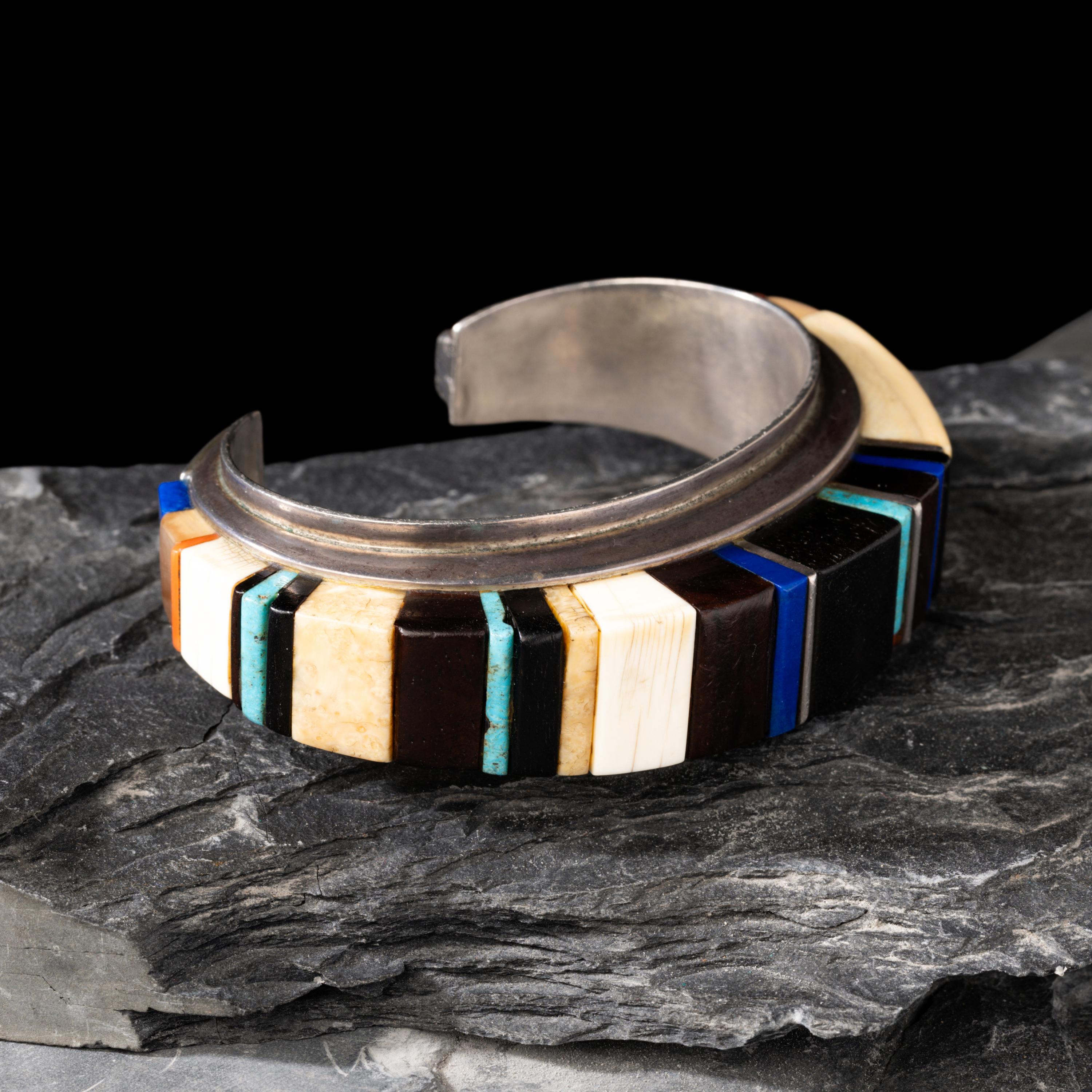 Charles Loloma (Hopi, 1921-1991) — Silver and Cobblestone Inlay Cuff Bracelet