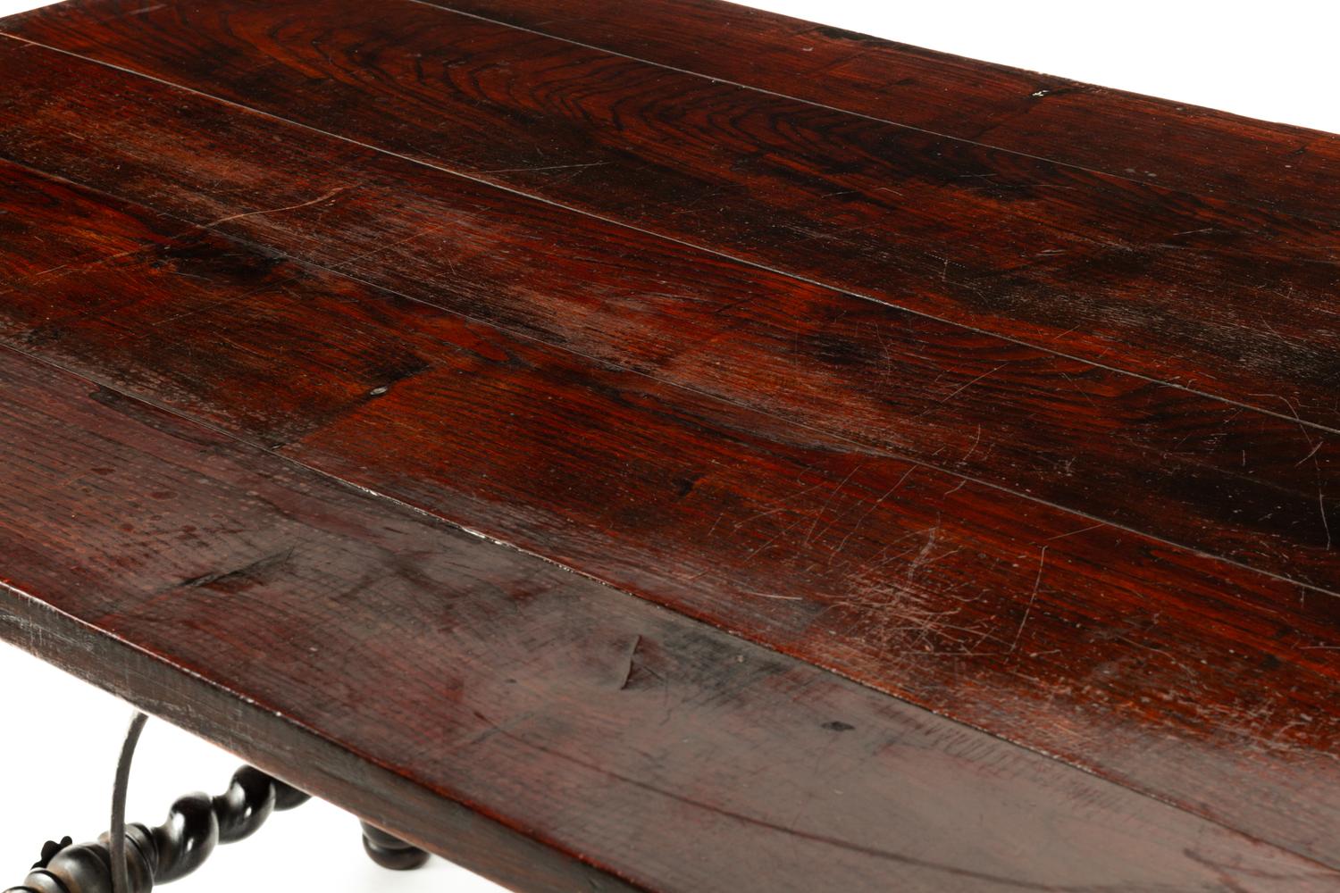 A Spanish Baroque Iron-Mounted Walnut Trestle Table