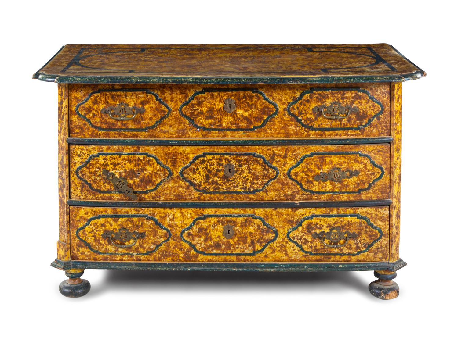An Italian Baroque Style Faux Tortoise Shell Commode