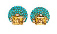 A Yellow Gold, Turquoise, Citrine and Diamond Demi Parure, Circa 1950, 55.90 dwts.