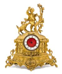 A Continental Gilt Bronze Mantel Clock Height overall 15 1/2 inches. — 19TH CENTURY