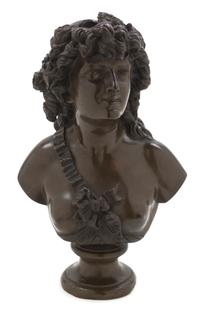 A French Bronze Bust, Jean Baptiste Clesinger (1814-1883), Height 13 inches.