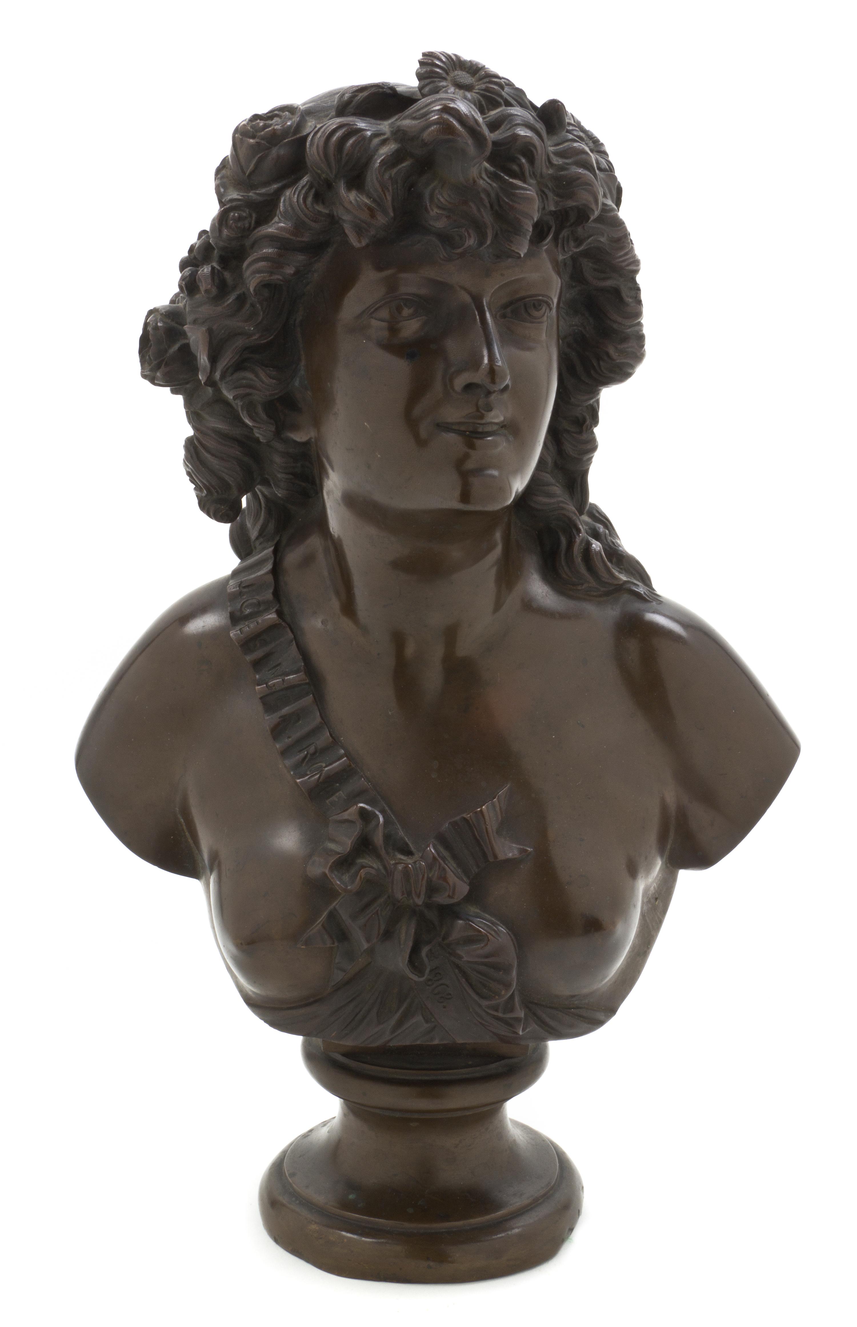 A French Bronze Bust, Jean Baptiste Clesinger (1814-1883), Height 13 inches.