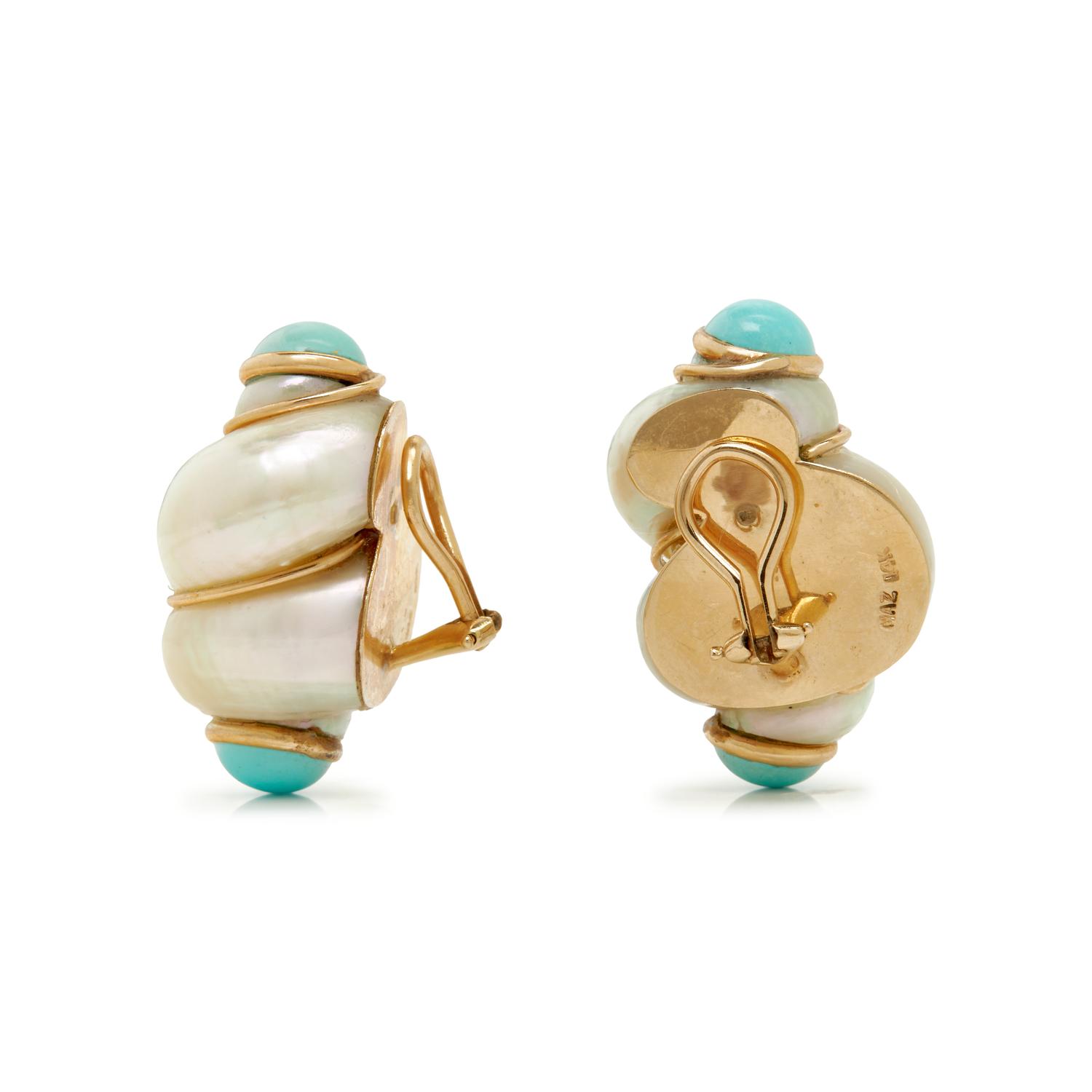 MAZ, YELLOW GOLD AND SHELL CLIP EARRINGS