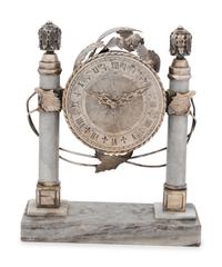 A Continental Silver and Marble Table Clock