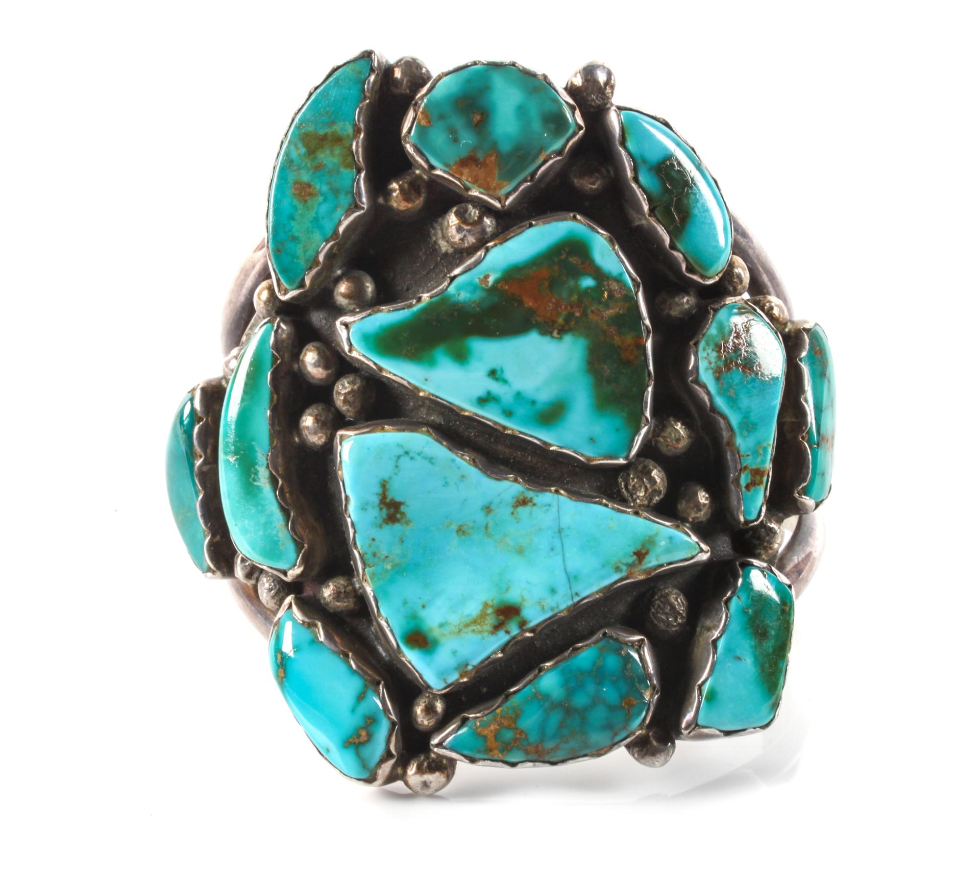 Mark Chee (Dine, 1914-1981) Silver and Turquoise Cuff Bracelet Length 5 1/2 x opening 1 1/8 x width 2 3/4 inches