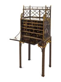 A George III 'Lac Bergaute' and Black and Gilt-Japanned Secrétaire Cabinet-on-Stand