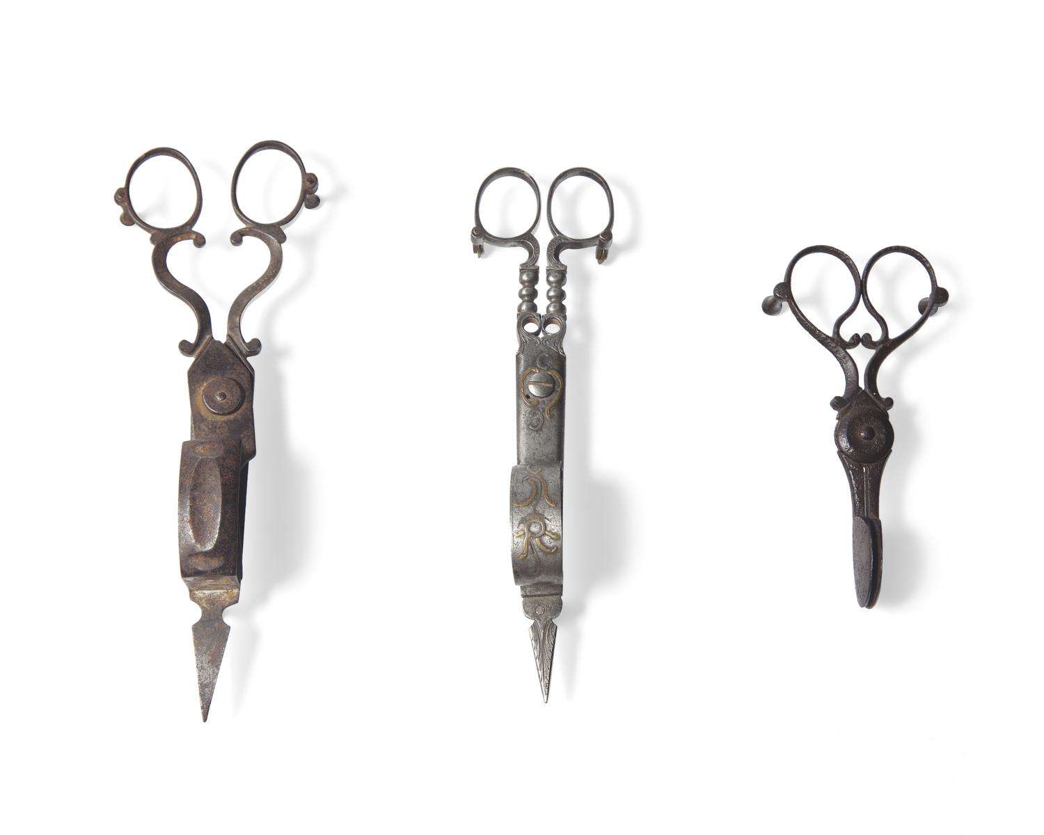 A Group of Three Wrought Iron or Steel Snuffers, French and English, 18th Century