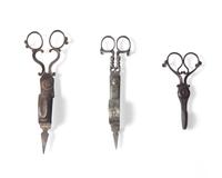 A Group of Three Wrought Iron or Steel Snuffers, French and English, 18th Century