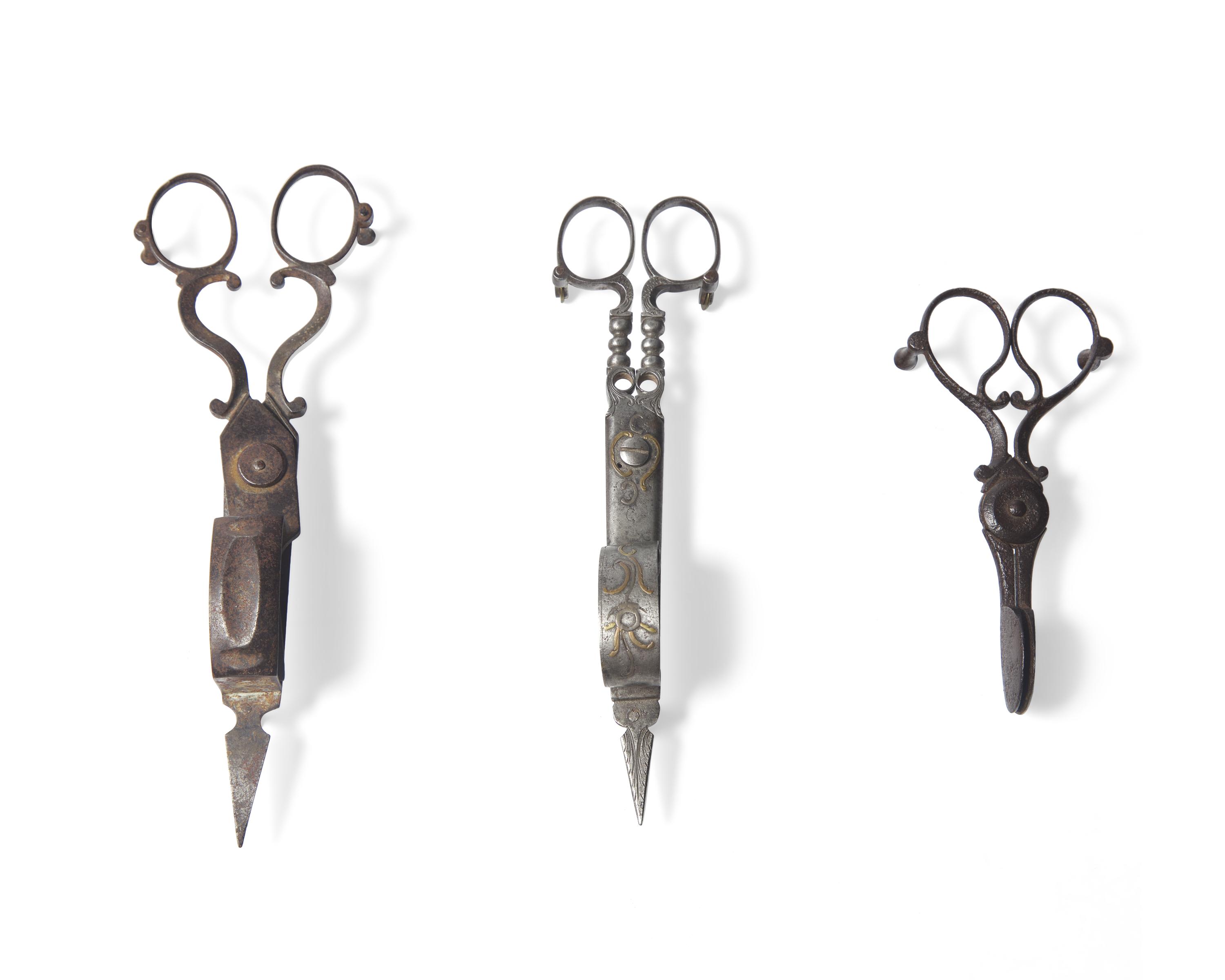 A Group of Three Wrought Iron or Steel Snuffers, French and English, 18th Century