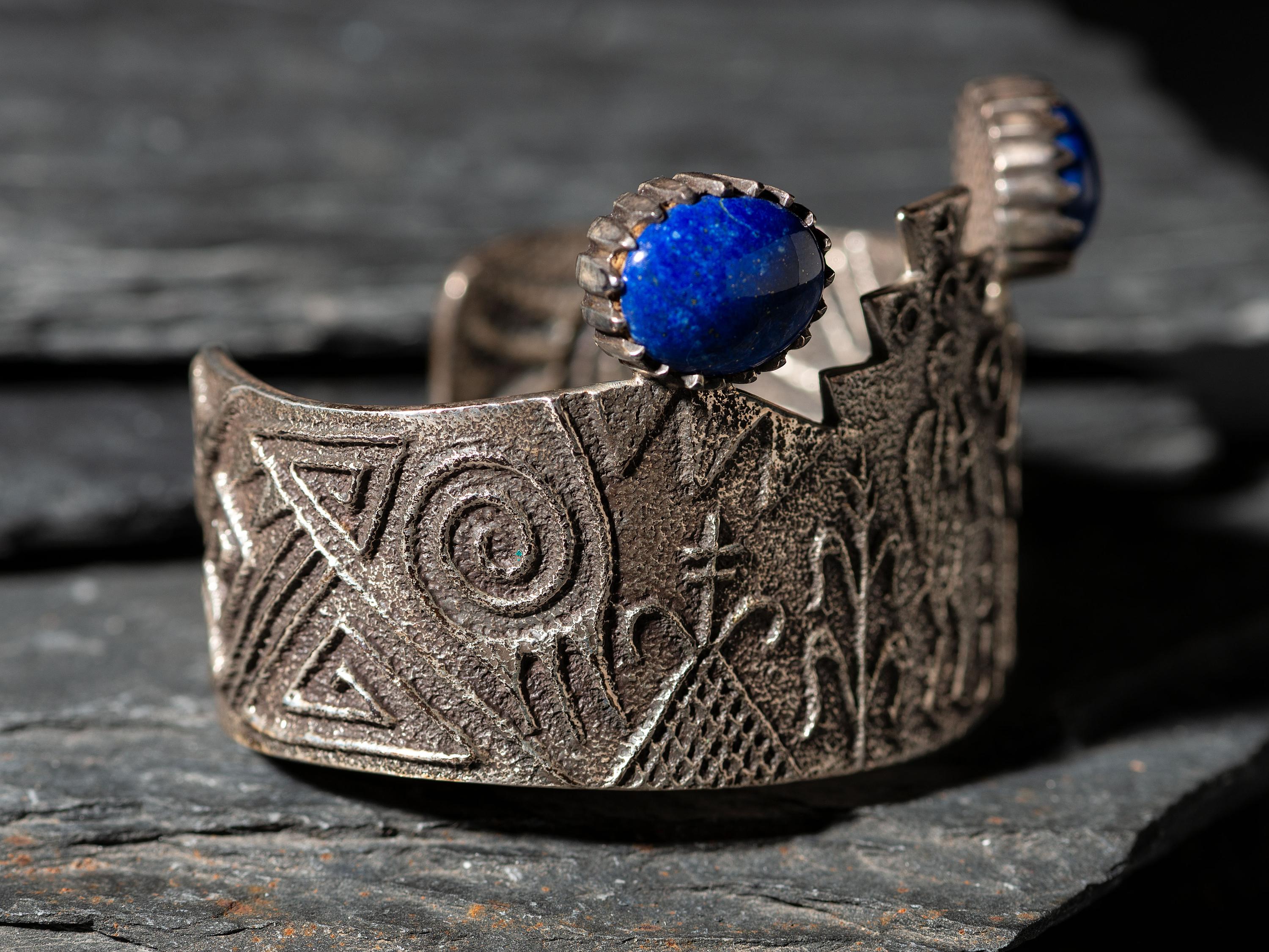 Tufa Cast Silver and Lapis Cuff Bracelet