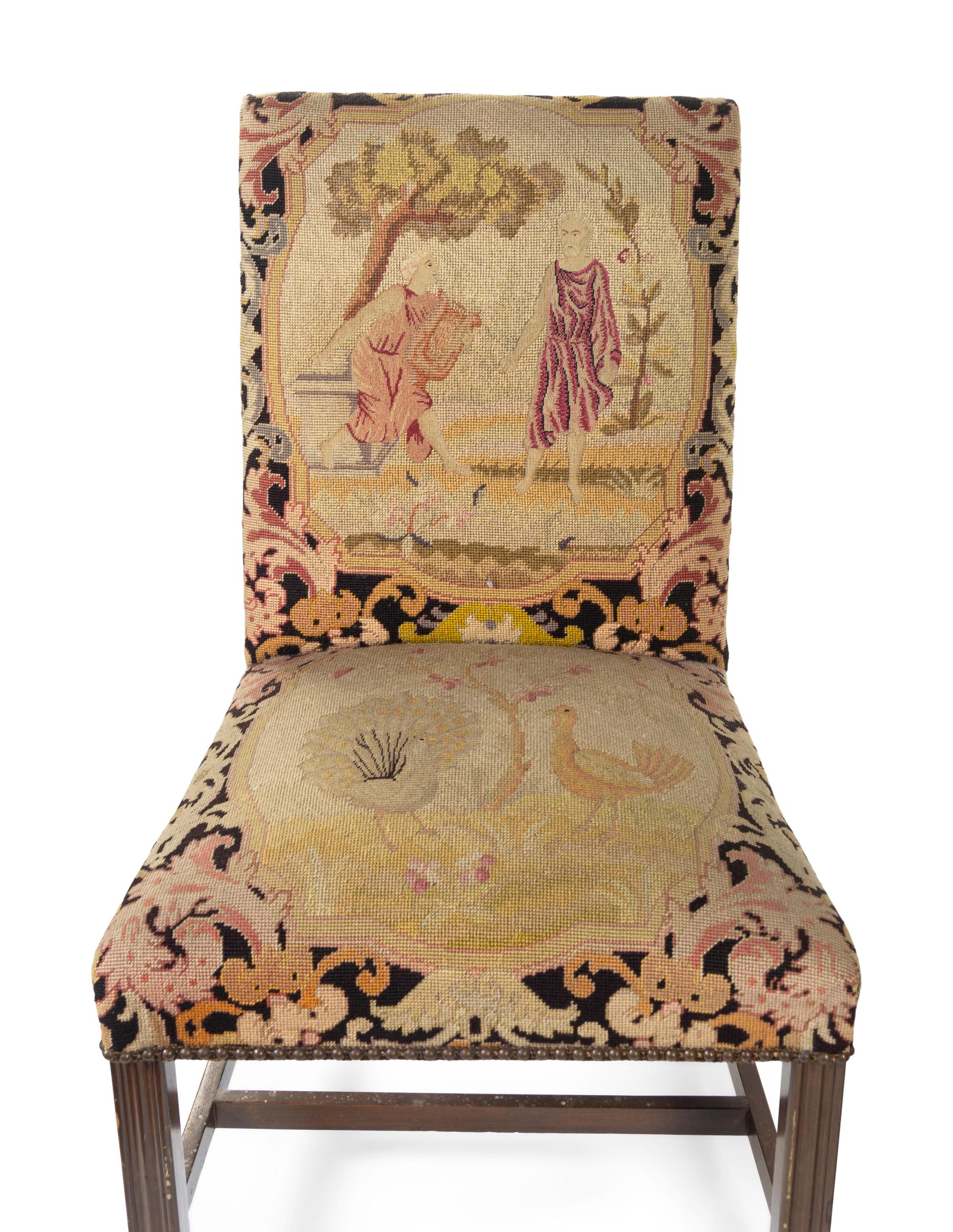 A Pair of George III Style Needlepoint Upholstered Mahogany Library Chairs