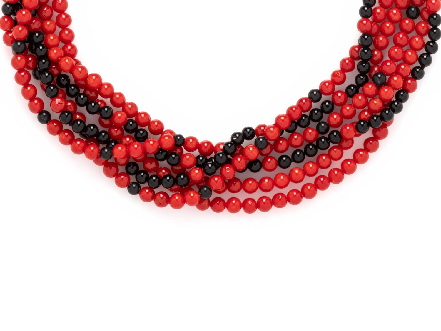 CORAL AND ONYX TORSADE NECKLACE