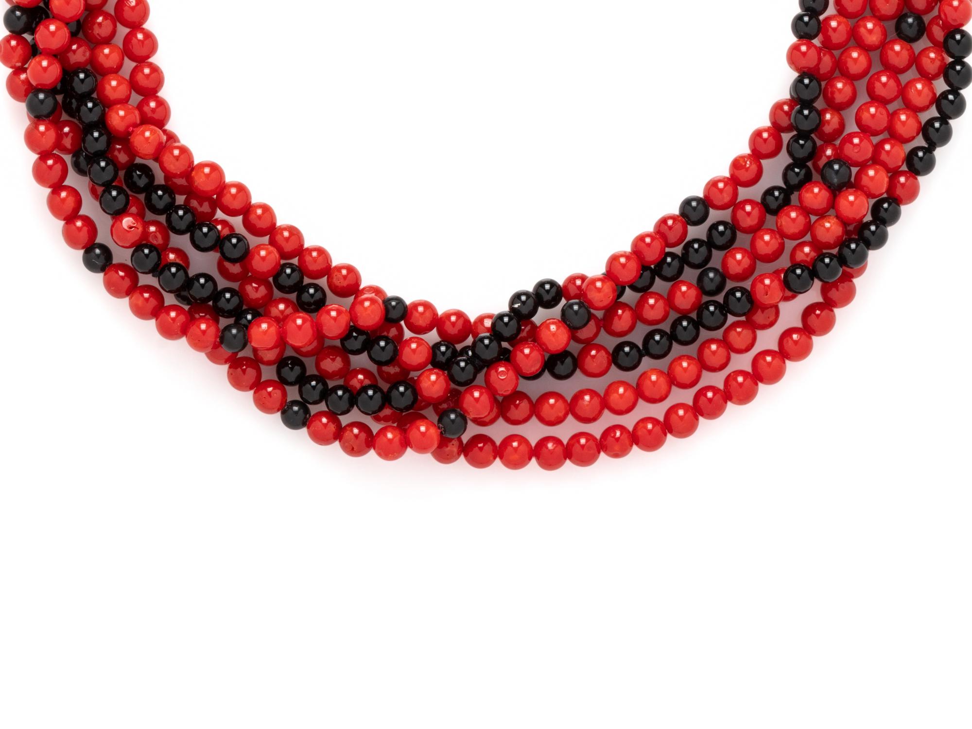 CORAL AND ONYX TORSADE NECKLACE