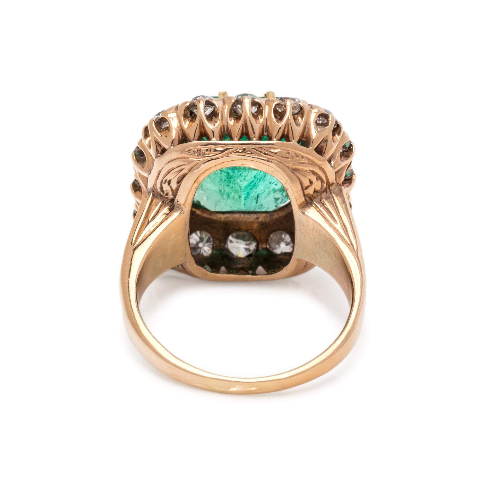 ANTIQUE, EMERALD AND DIAMOND RING