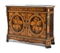 A Napoleon III Gilt Bronze Mounted Marquetry Marble-Top Meuble d'Appui