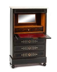A Louis Philippe Style Diminutive Pewter Inlaid Ebonized Secretaire a Abattant Height 27 1/2 x width 17 x depth 7 3/4 inches. — 19TH CENTURY