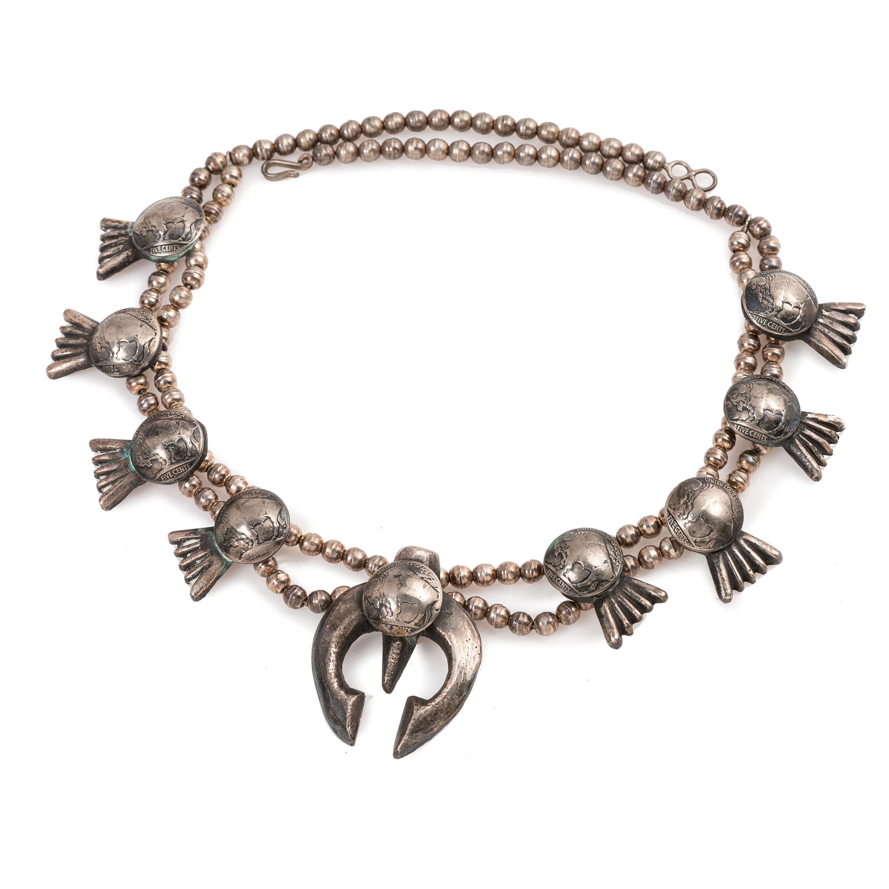 Southwestern-Style Buffalo Nickle Squash Blossom Necklace