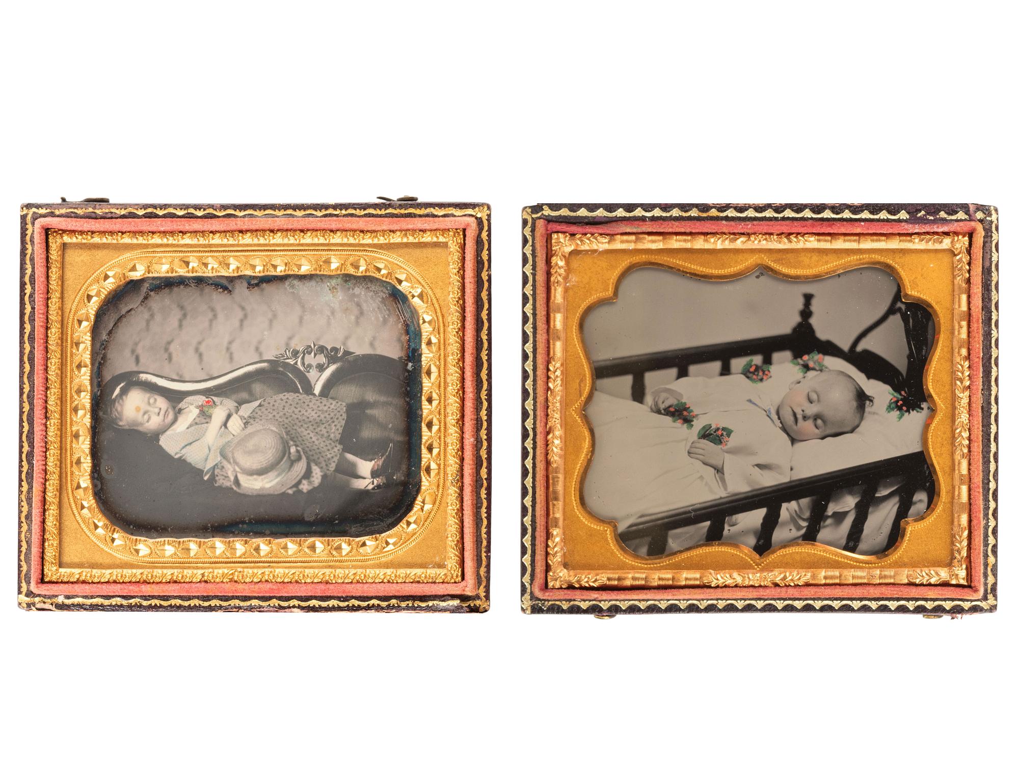 [EARLY PHOTOGRAPHY]. A pair of artistically composed postmortem portraits of young children.