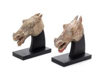 Two Painted Pottery Heads of Horses Length of each 7 inches. — HAN DYNASTY (206 B.C.-220 A.D.)