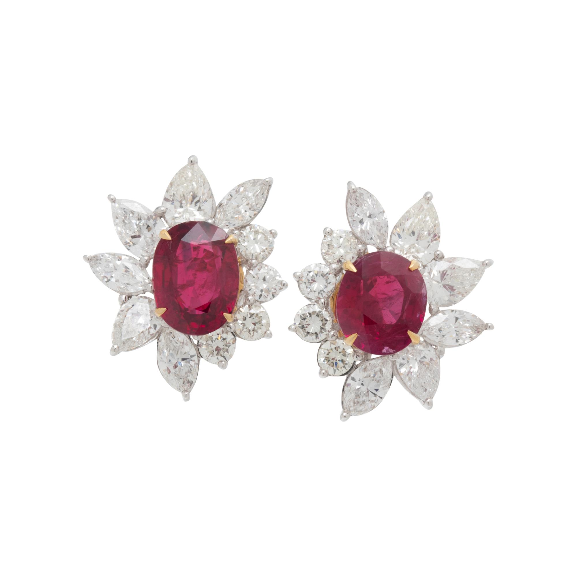 UNHEATED BURMESE RUBY AND DIAMOND EARRINGS