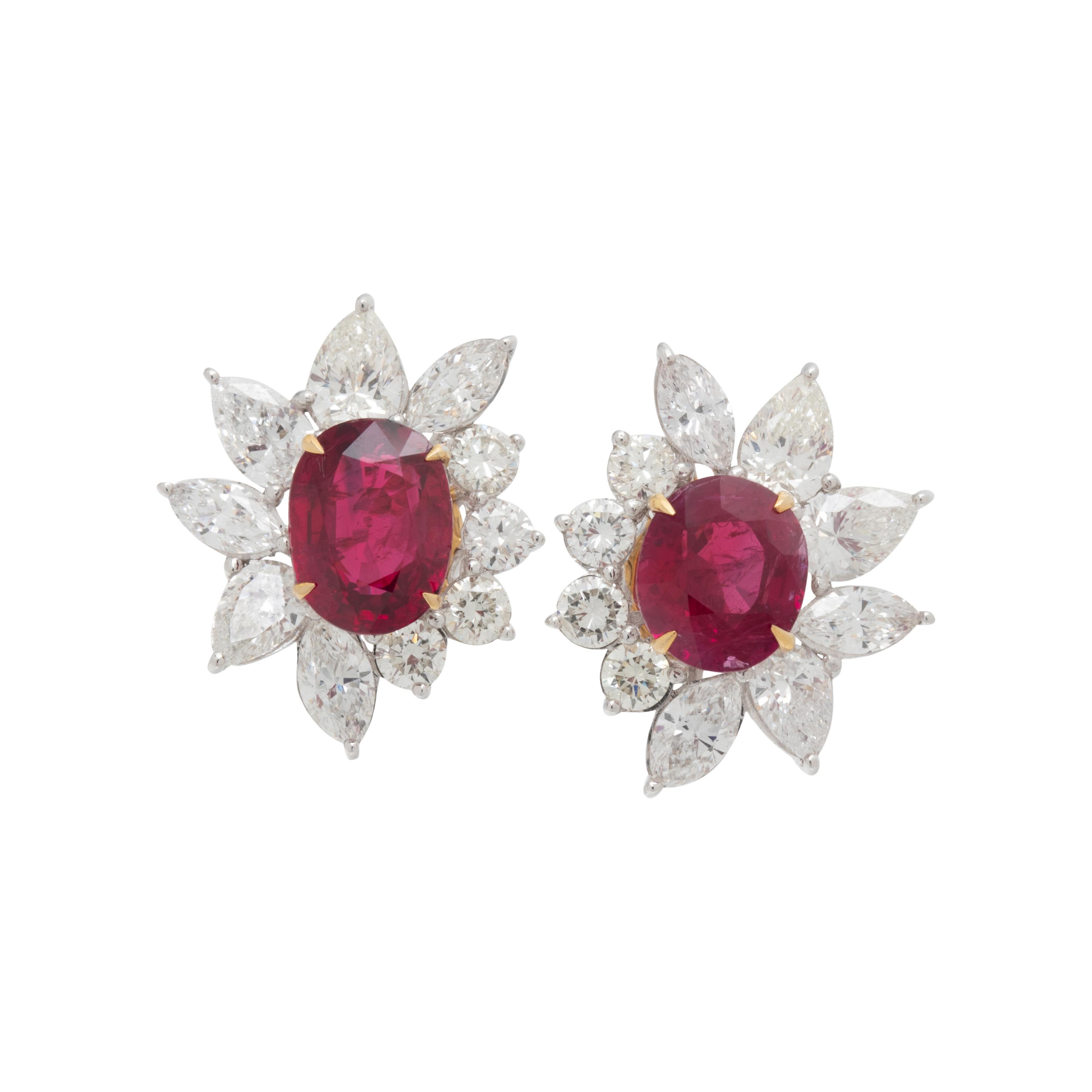 UNHEATED BURMESE RUBY AND DIAMOND EARRINGS