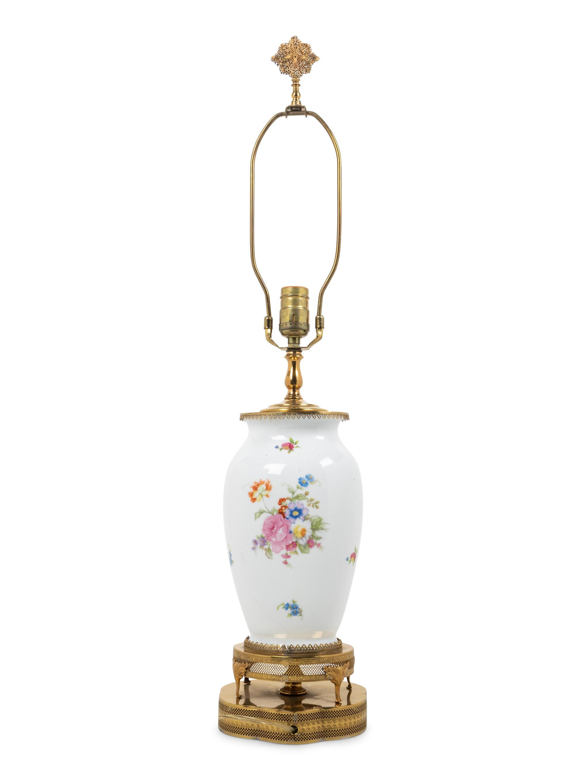 A Continental Porcelain Vase Mounted as a Lamp