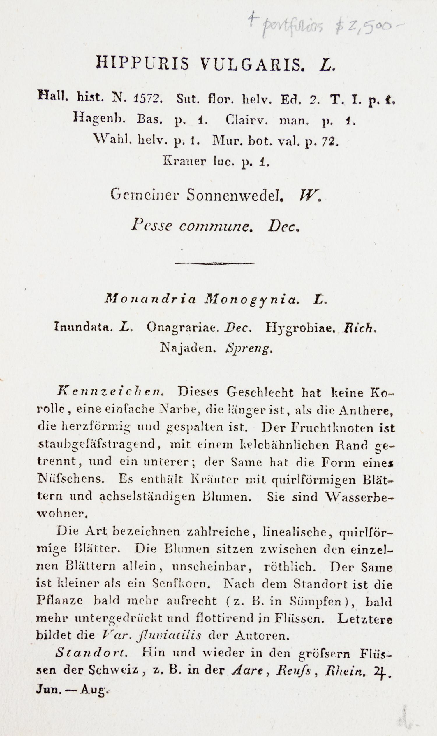 (SWISS FLORA) HEGETSCHWEILER, JOHANN. Sammlung von Schweizer-pflanzen. Basel, 1824-1846. 4 portfolios.