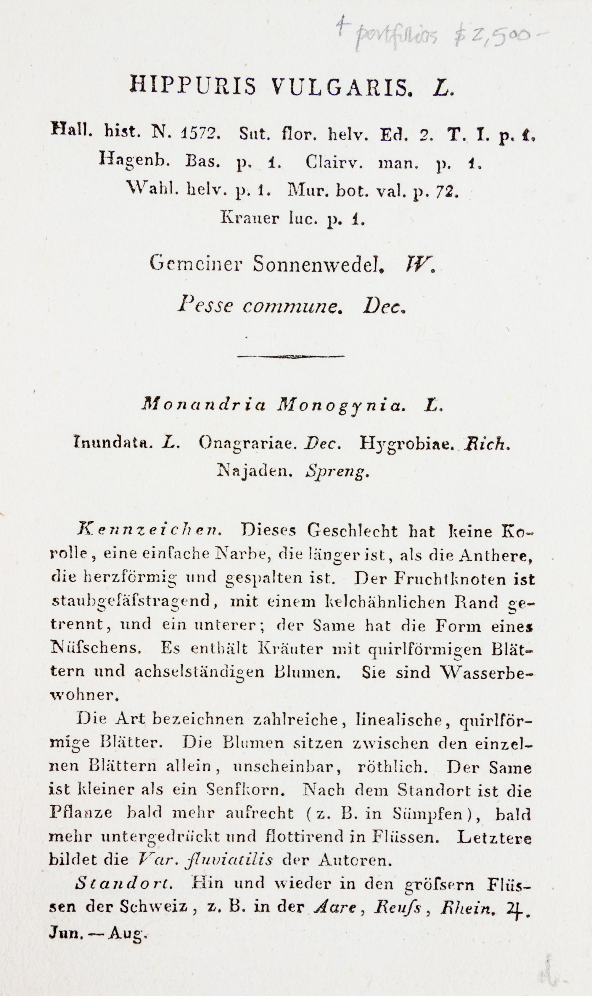 (SWISS FLORA) HEGETSCHWEILER, JOHANN. Sammlung von Schweizer-pflanzen. Basel, 1824-1846. 4 portfolios.