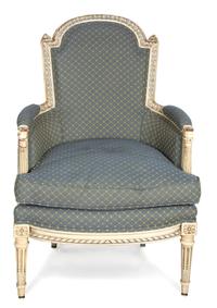 A Louis XVI Style Carved and Painted Wood Bergere Height 36 inches. — 19TH CENTURY