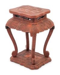A Chinese Red Lacquered Wood Side Stand
