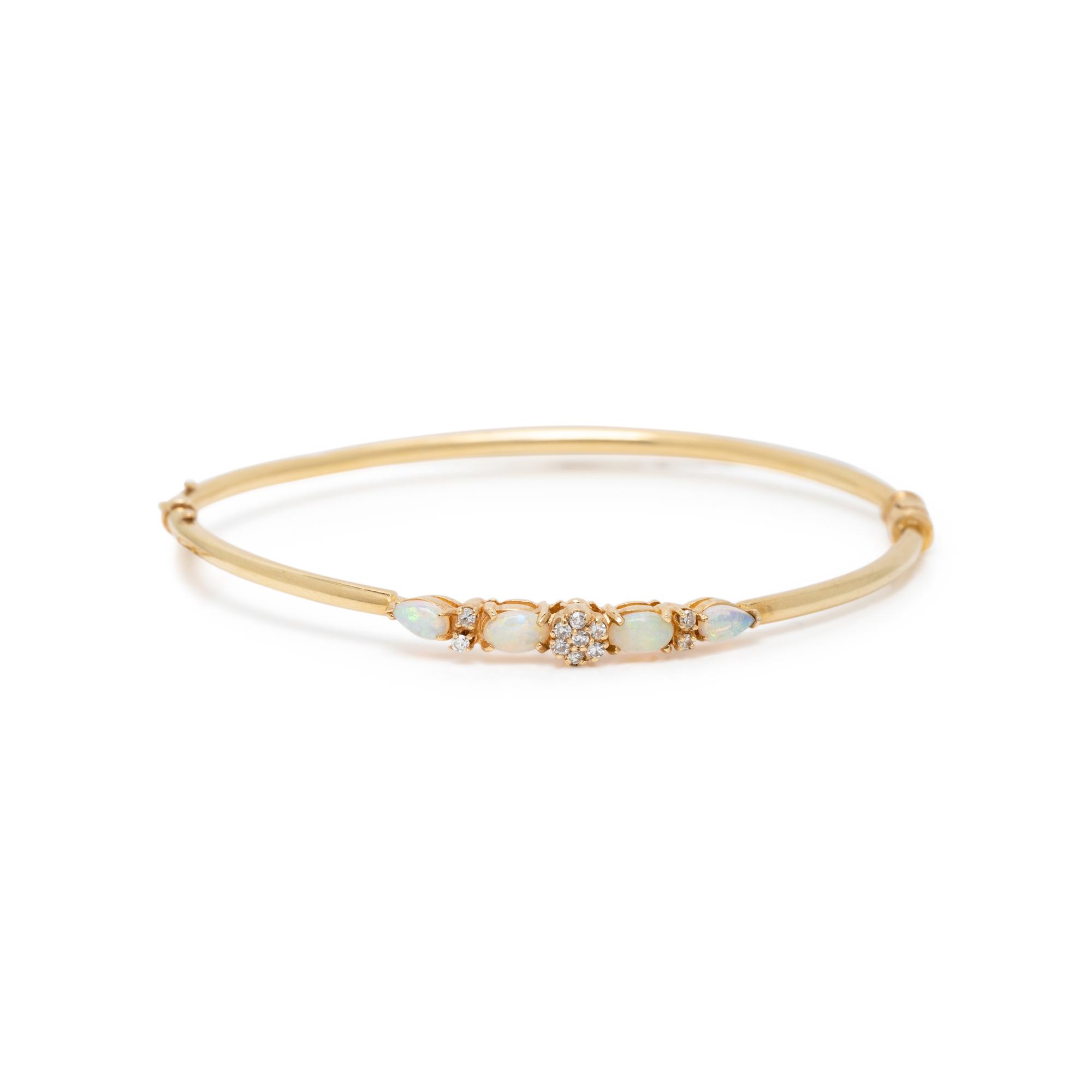 OPAL, DIAMOND, AND YELLOW GOLD NECKLACE AND BANGLE BRACELET