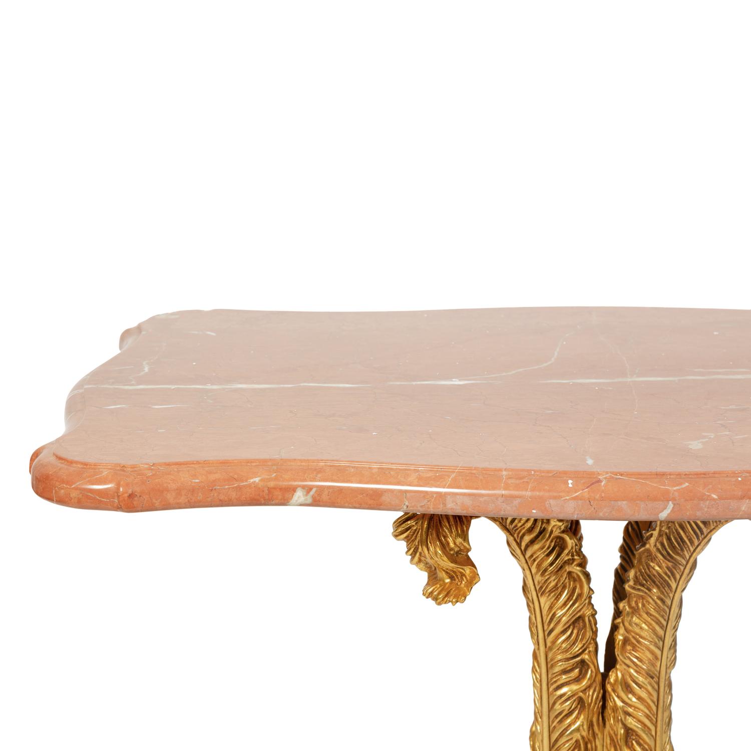 A Louis XV Style Carved Giltwood Rouge Marble Top Table