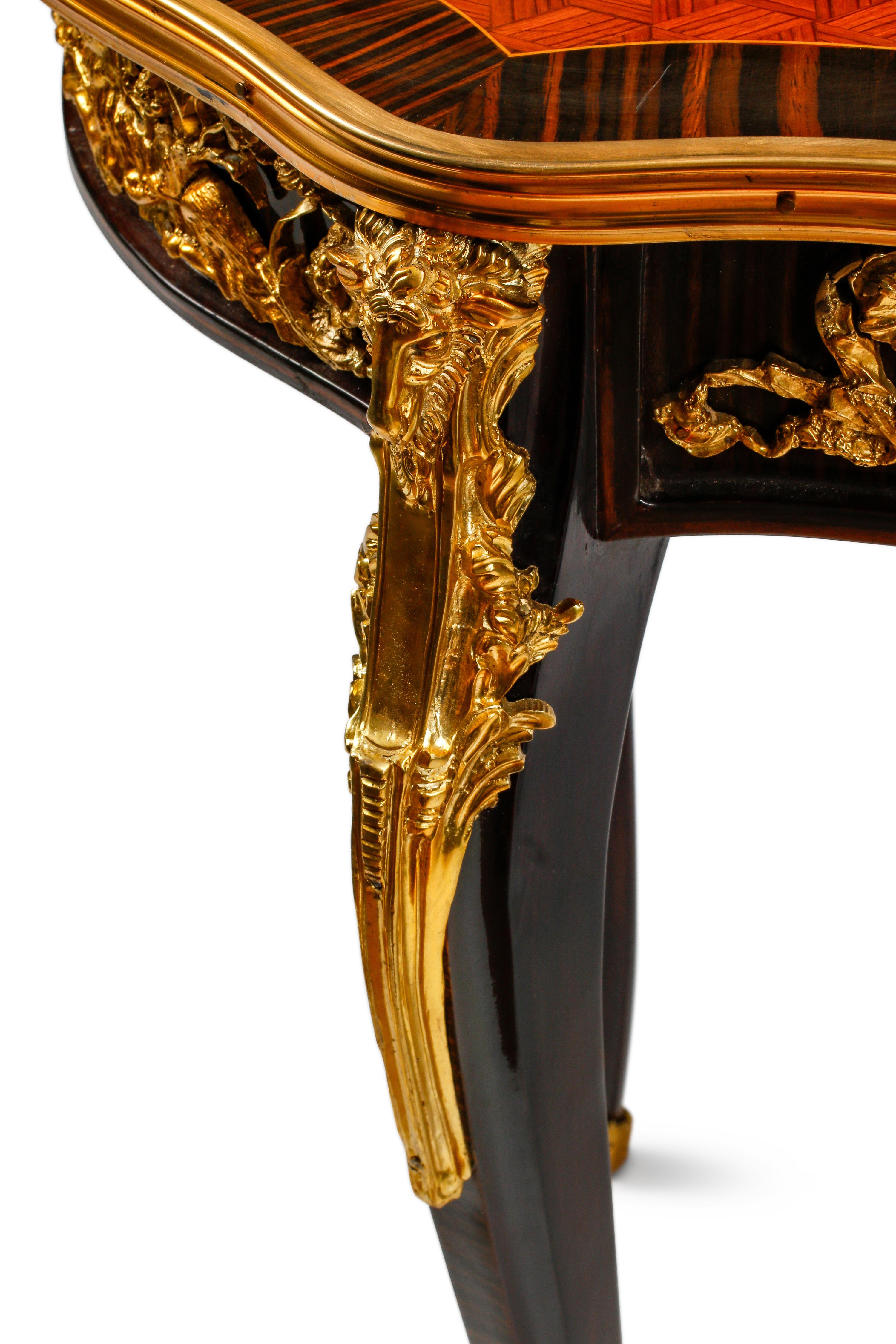 A Pair of Louis XV Style Parquetry and Gilt Bronze Mounted Tables