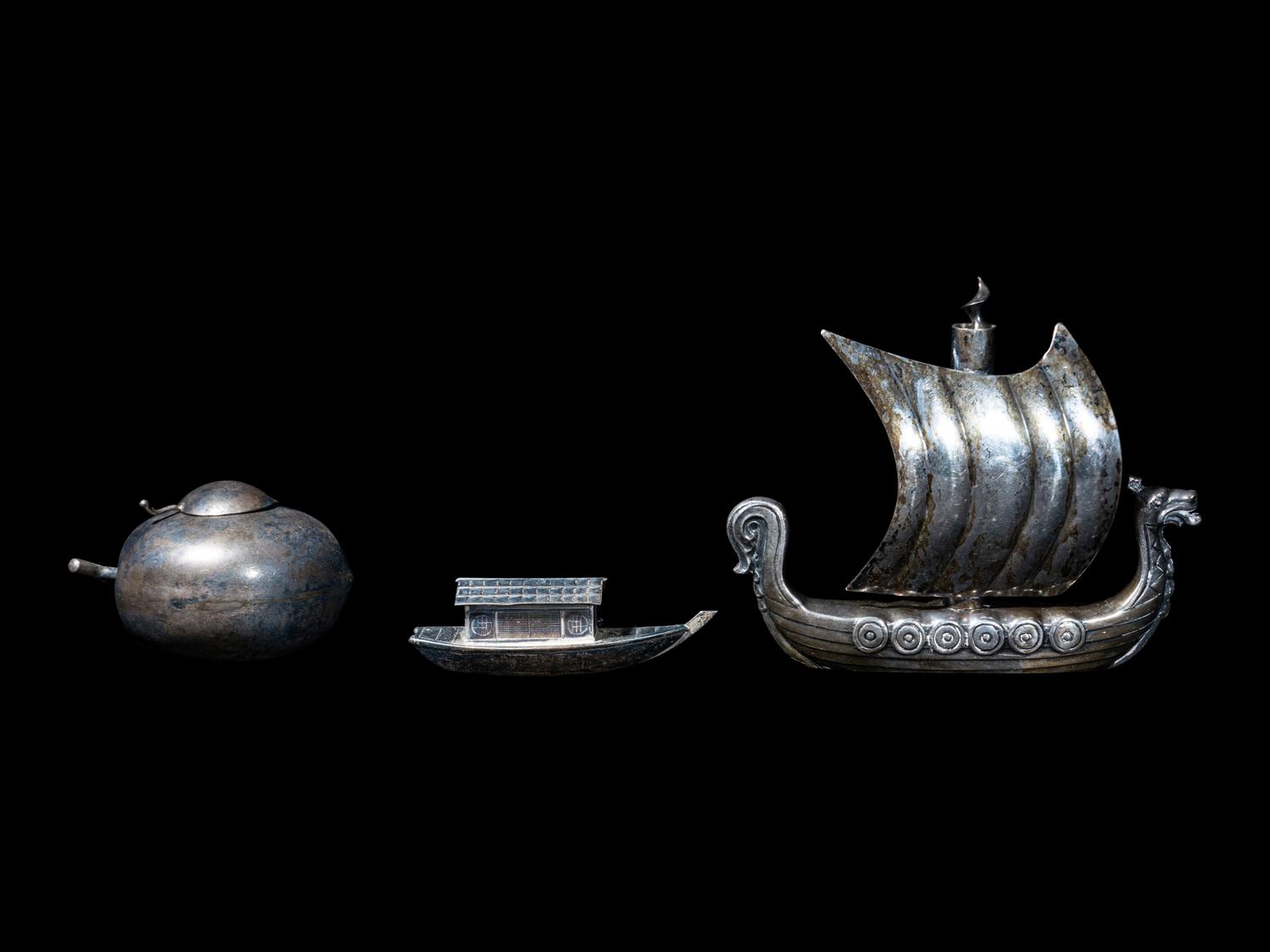 Three Chinese Export Silver and Silvered Metal Articles