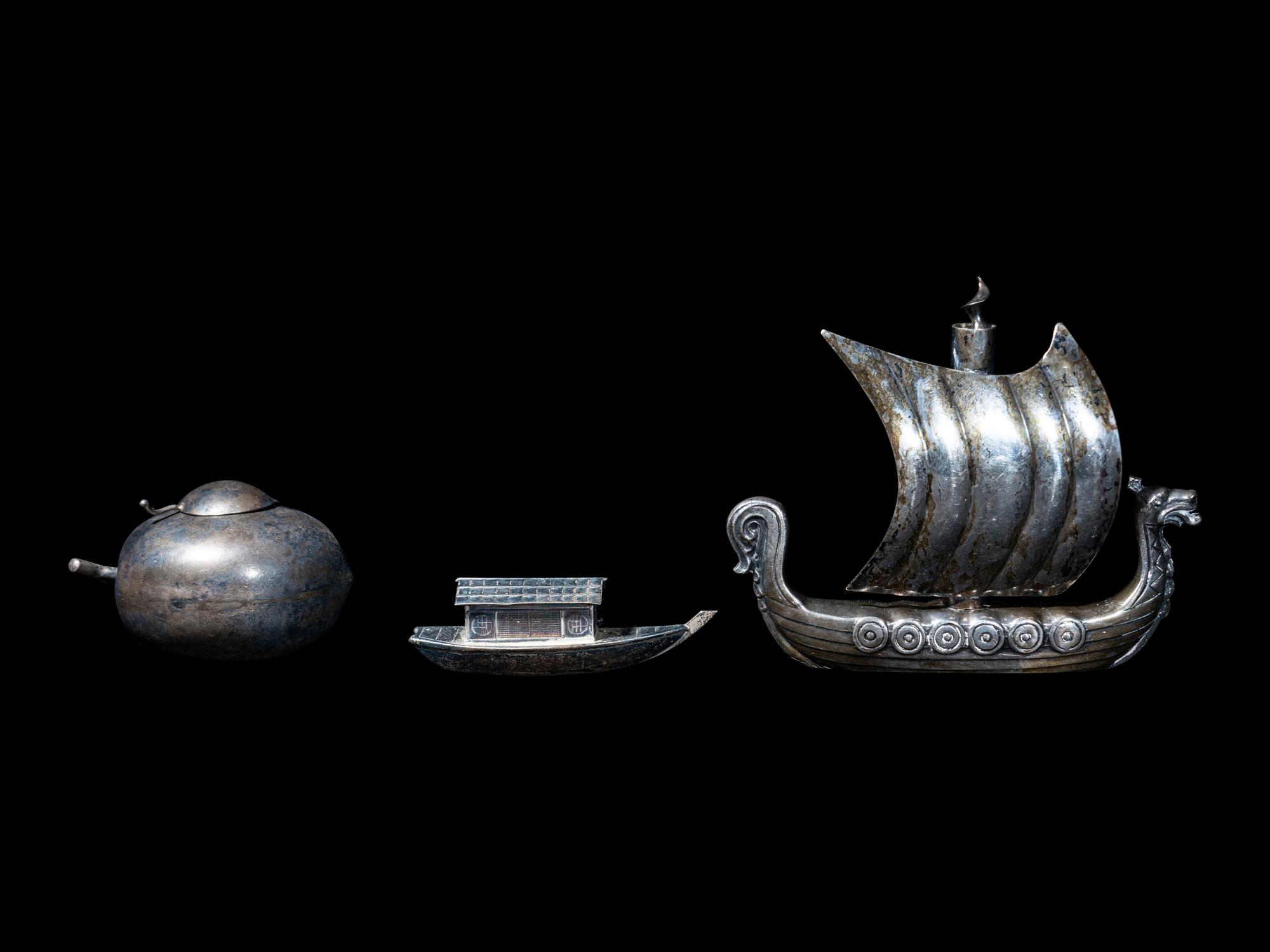 Three Chinese Export Silver and Silvered Metal Articles