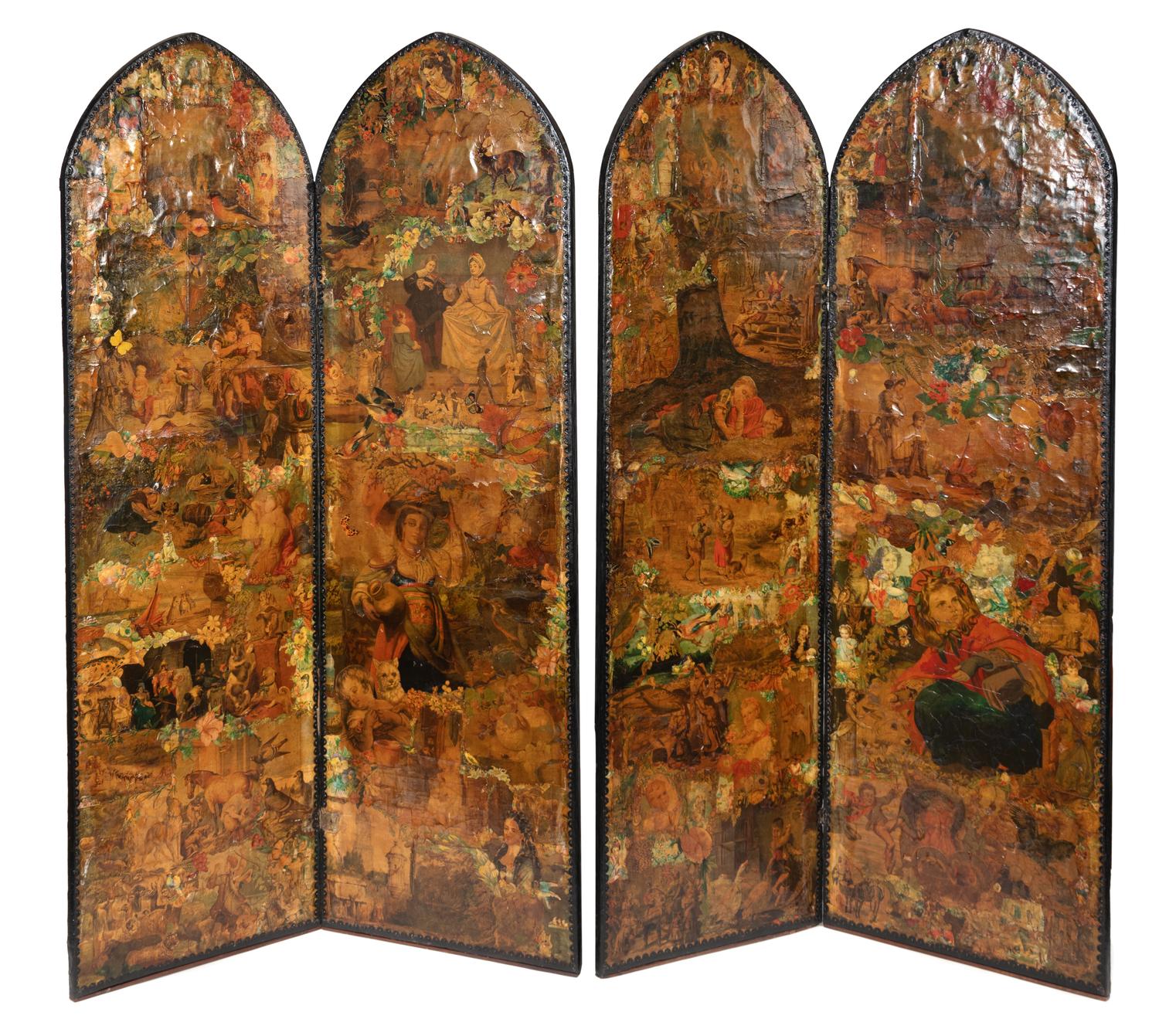 A Victorian Four-Panel Decoupage Floor Screen — 19TH CENTURY