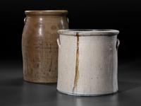 Two Cobalt Decorated Stoneware Vessels