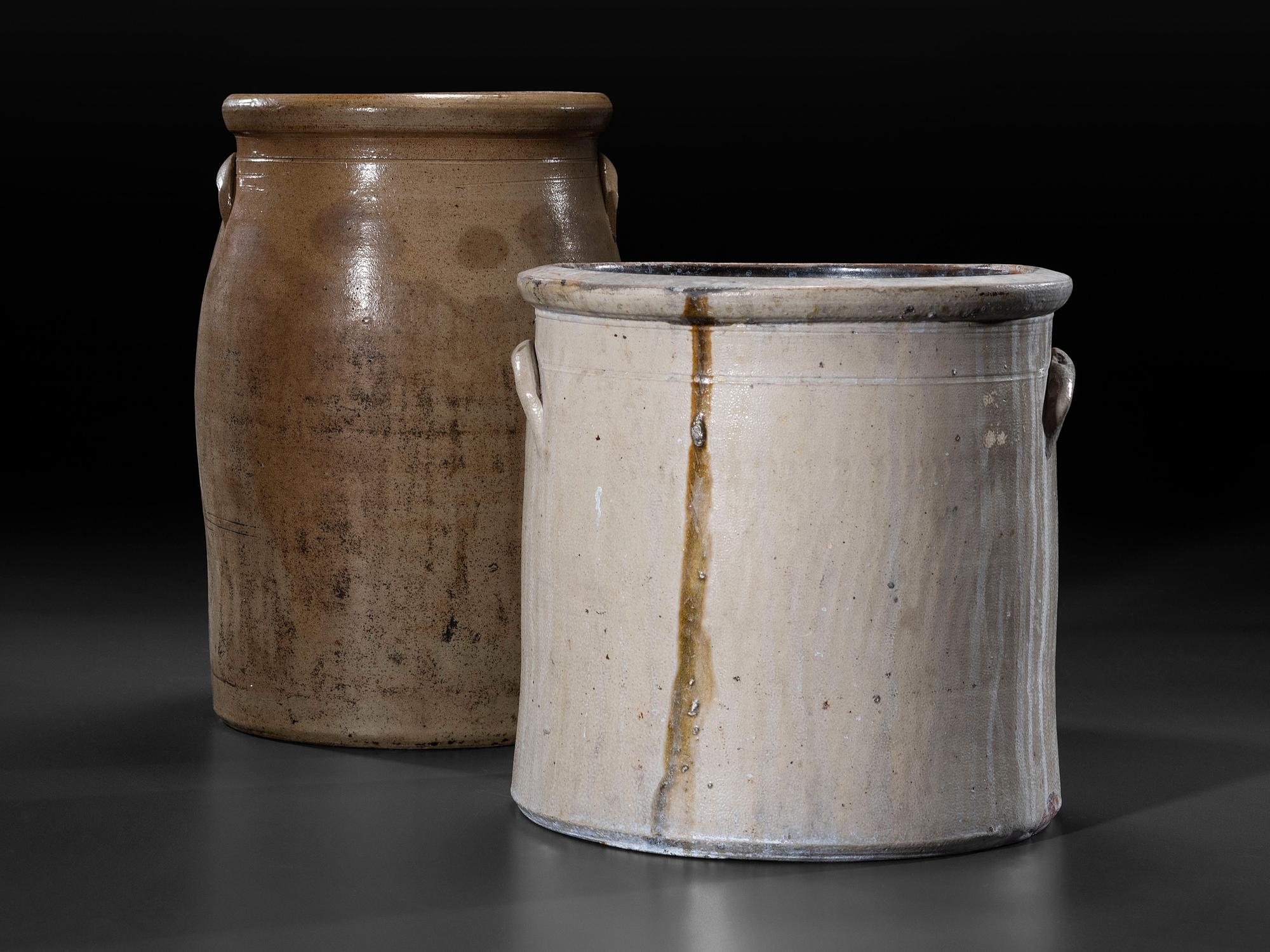 Two Cobalt Decorated Stoneware Vessels