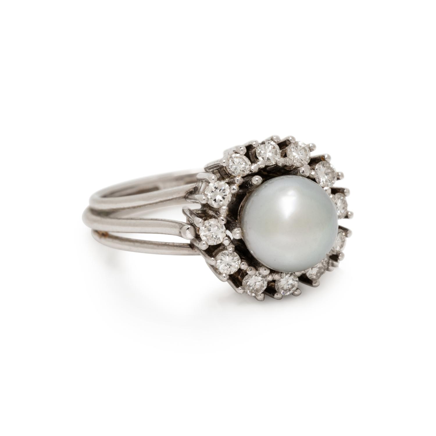 CULTURED PEARL AND DIAMOND RING