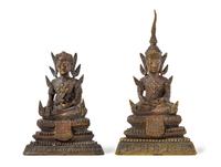 Two Thai Gilt Bronze Figures of Buddha