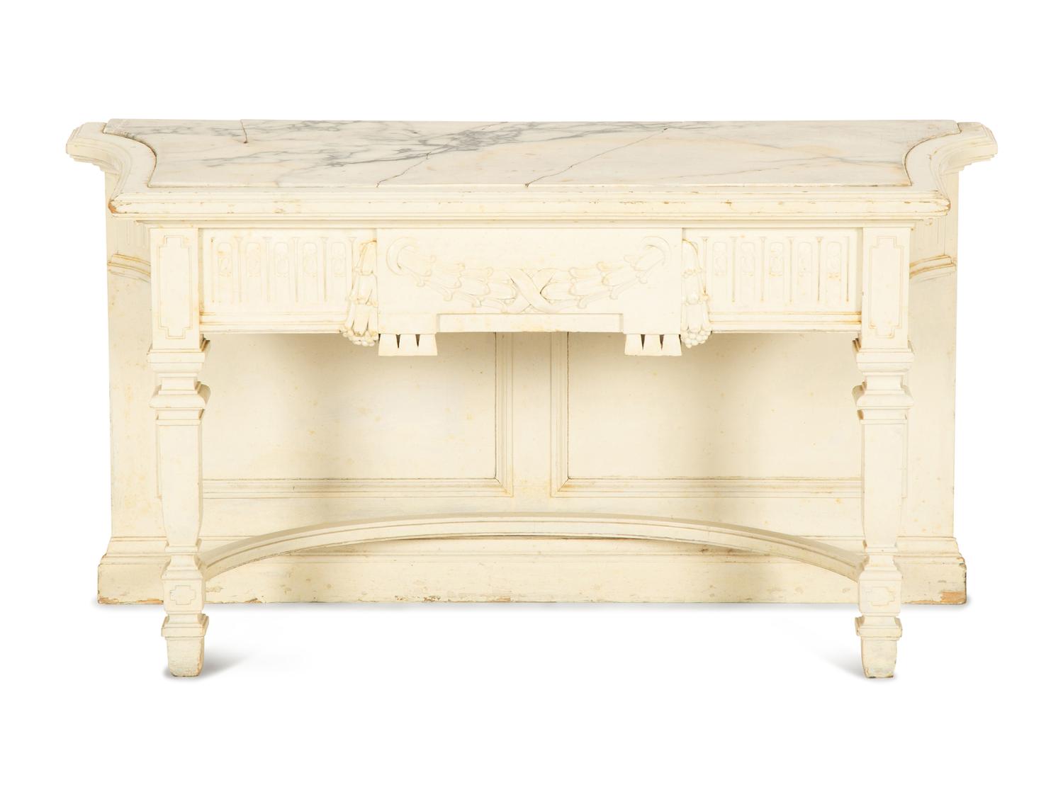 A Continental White Painted Mirrored Door Cabinet on Marble Top Base — Late 19th Century