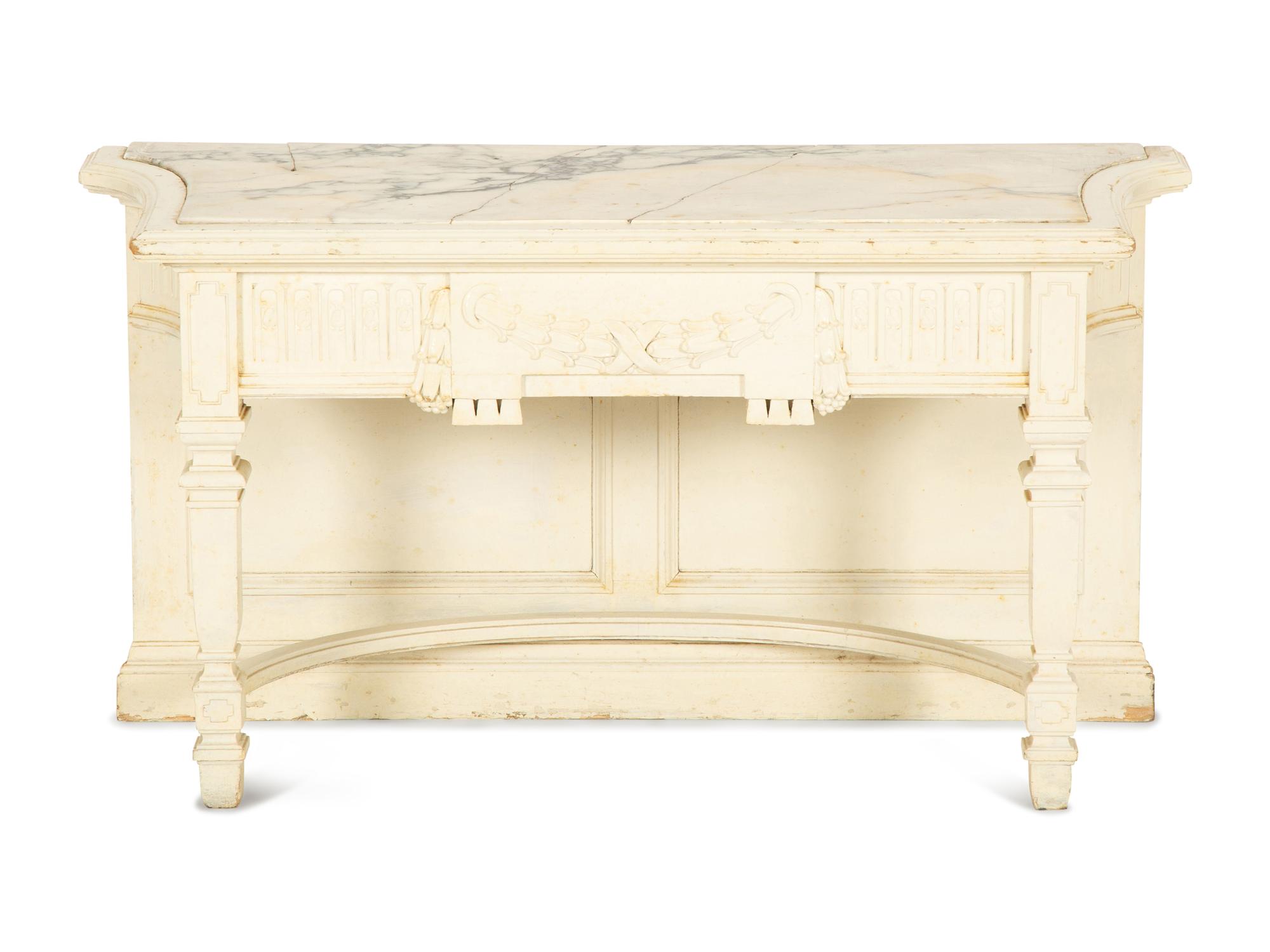 A Continental White Painted Mirrored Door Cabinet on Marble Top Base — Late 19th Century