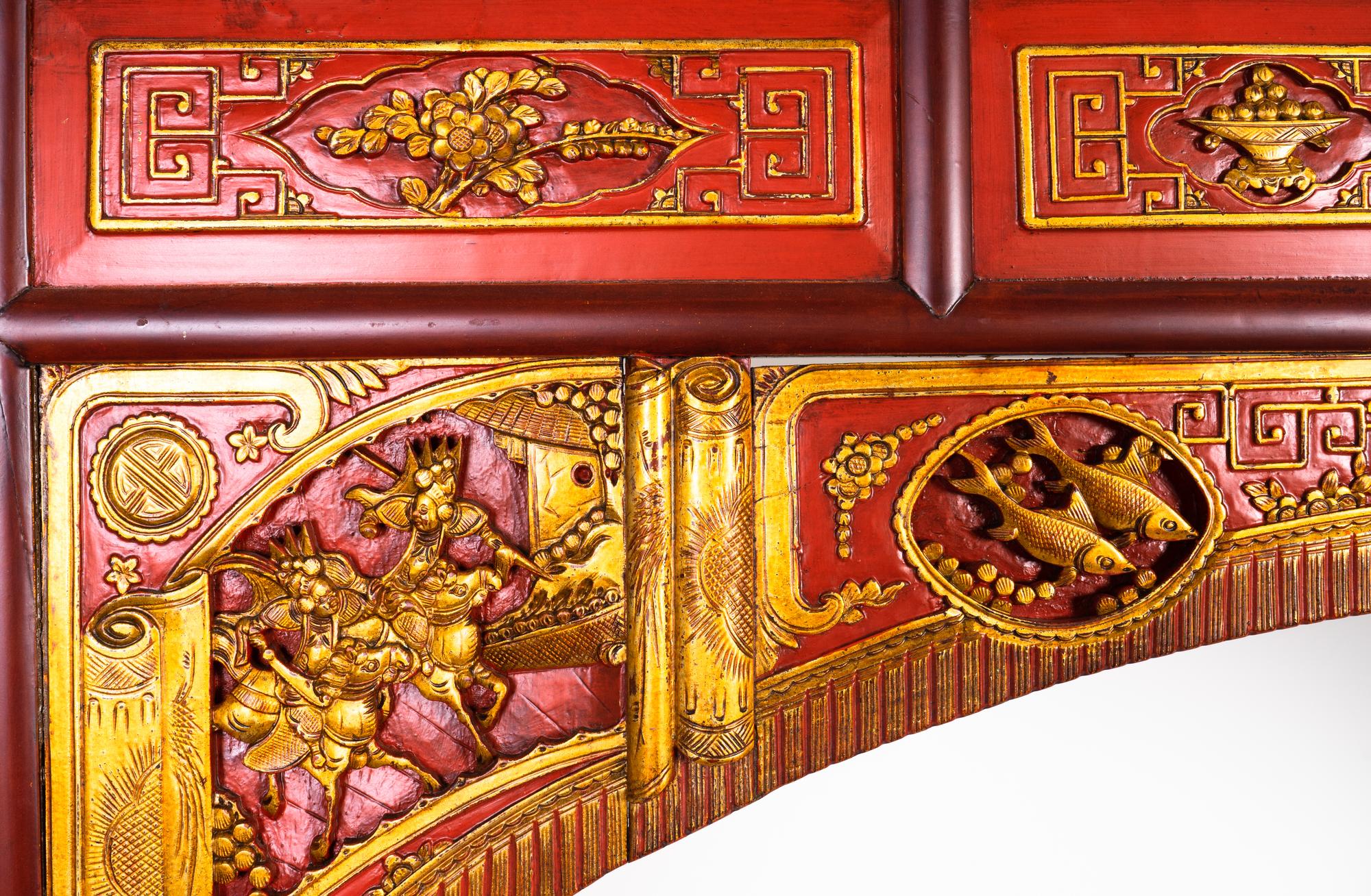 A Chinese Parcel-Gilt and Coral-Painted Architectural Panel — EARLY 20TH CENTURY