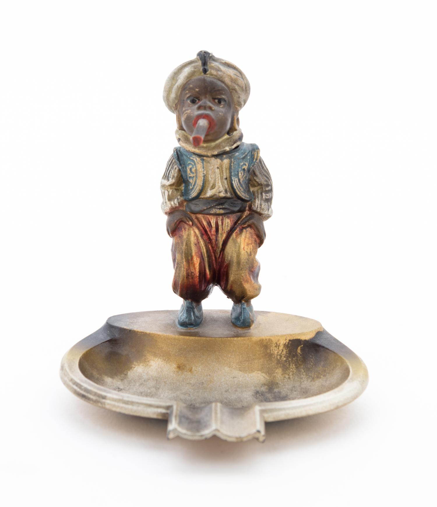 An Austrian Cold Painted Figural Ash Receiver and Match Safe Height 4 3/4 inches. — EARLY 20TH CENTURY
