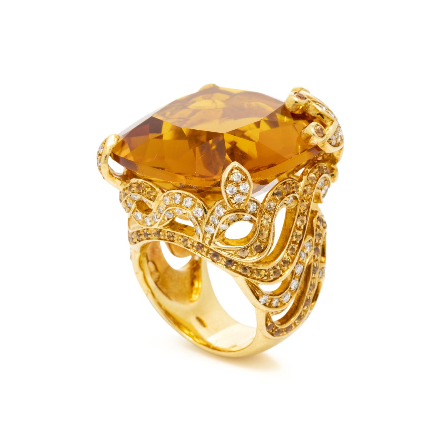 CITRINE, DIAMOND AND YELLOW SAPPHIRE AND RING
