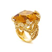 CITRINE, DIAMOND AND YELLOW SAPPHIRE AND RING