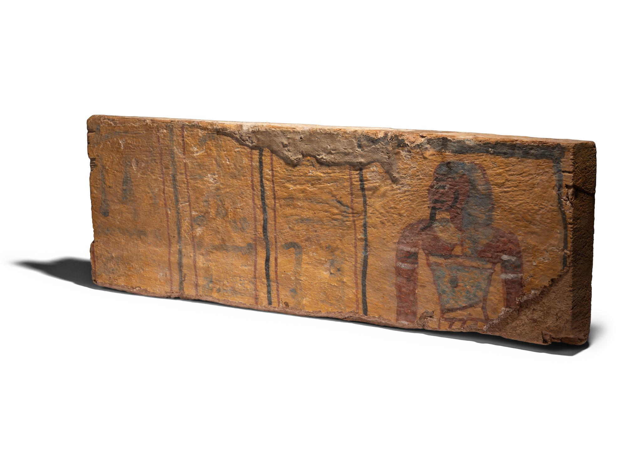 An Egyptian Painted Wood Sarcophagus Fragment with Imset