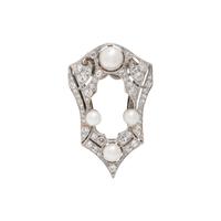 CULTURED PEARL AND DIAMOND FUR CLIP
