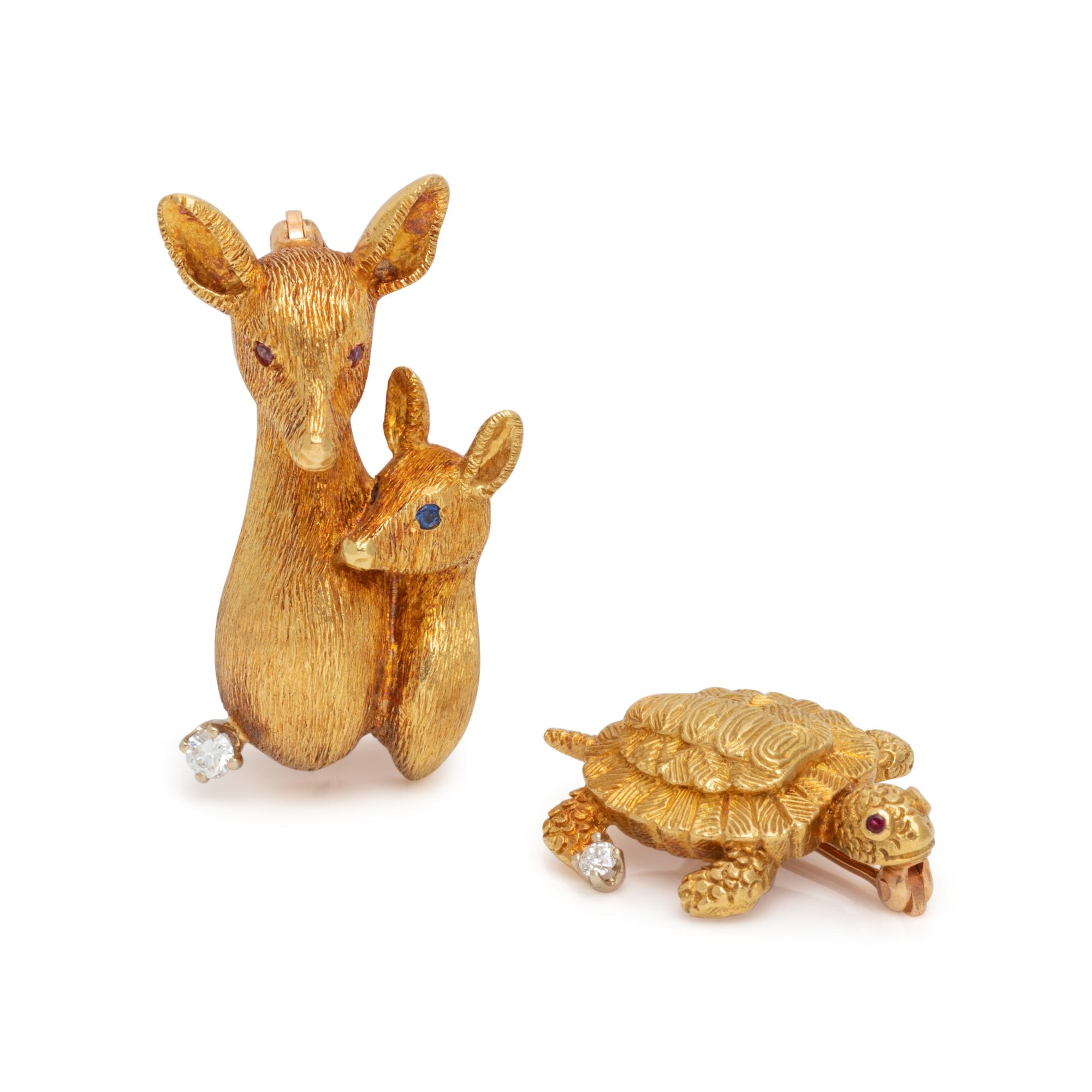 COLLECTION OF YELLOW GOLD ANIMAL BROOCHES